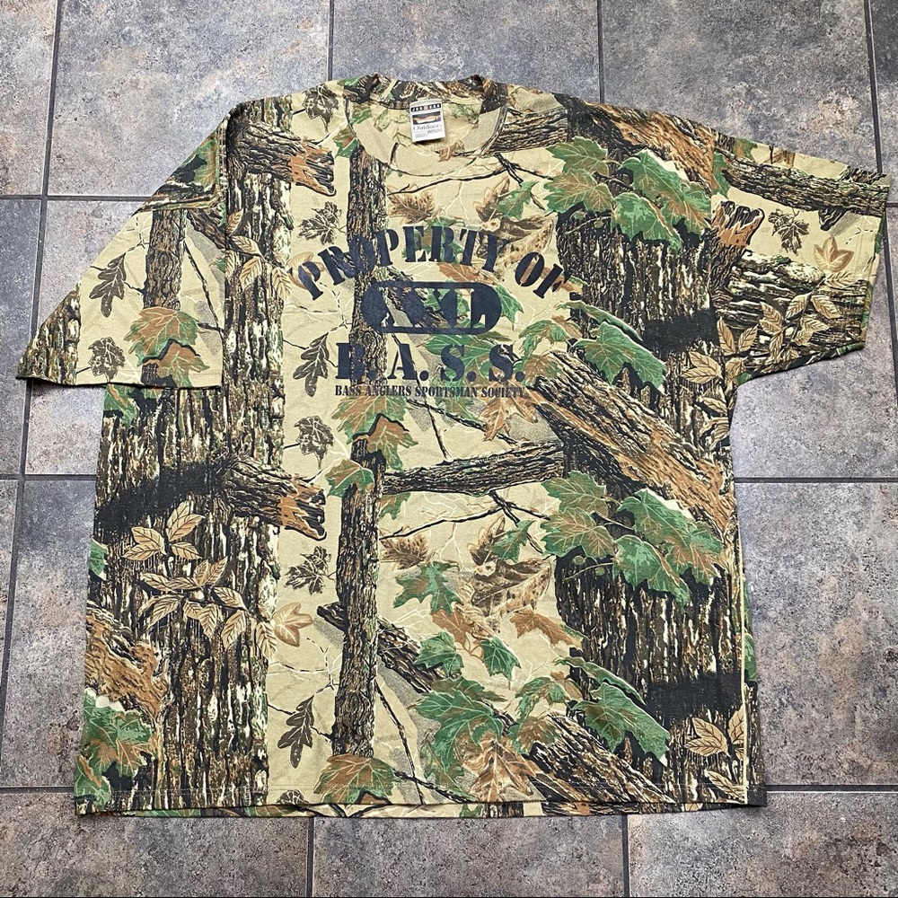 VTG 90’s B.A.S.S. Bass Anglers Sportsman Society S/S Camo T-Shirt Size 2XL